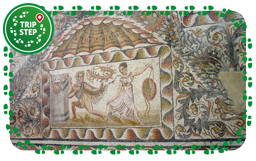 Villa del Tellaro particolare del "mosaico dei Satiri e delle Menadi" foto di Gmelfi via Wikimedia-Commons